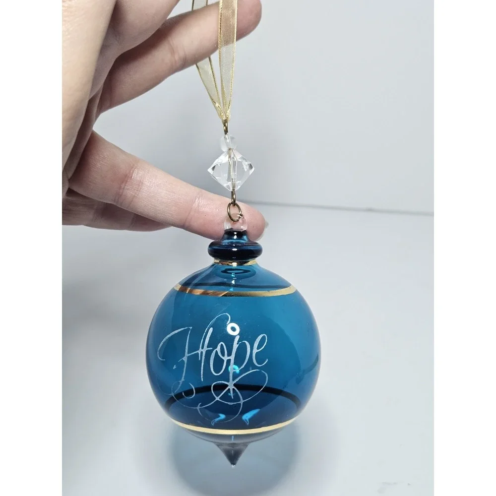 Hallmark Keepsake Ornament Perfect Harmony HOPE Blue Etched Blown Glass 2002